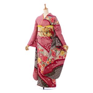FN12167y 着物 振袖 正絹 147〜157cm 2〜12月】正絹振袖|着物レンタル|155〜168cm|振袖フルセット(赤系
