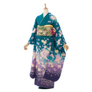 総絞り 正絹|160〜168cm|11〜15号|振袖フルセット(紺系)| 大きいサイズ