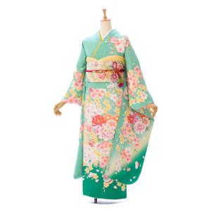 レンタル】正絹|裄長|着物レンタル|158〜168cm|振袖フルセット(ブルー