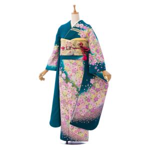 136 辻ヶ花 辻が花 振袖フルセット 正絹 成人式 暈し染め グレー 裄68 □逸品 辻が花□ライトグレー&ブラック絞り□振袖フルセット