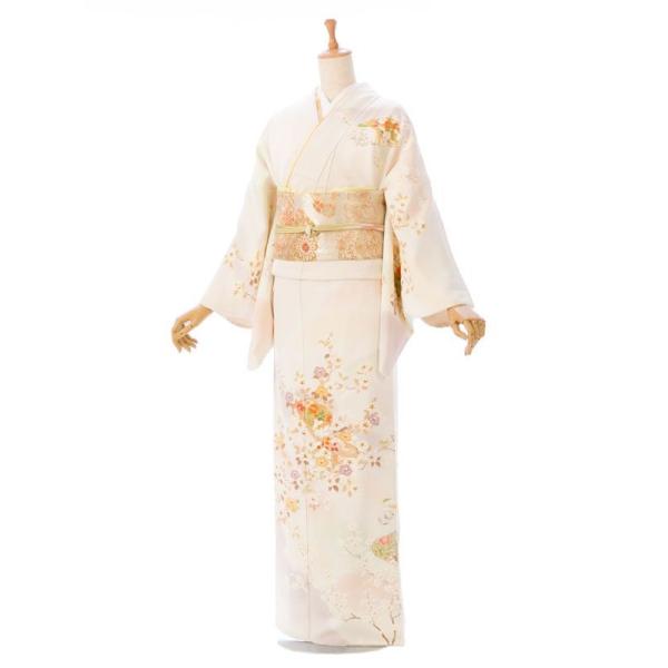 2L783 正絹|訪問着フルセット(イエロー・オレンジ系)(白系）|訪問着・付下げ(普通サイズ）
