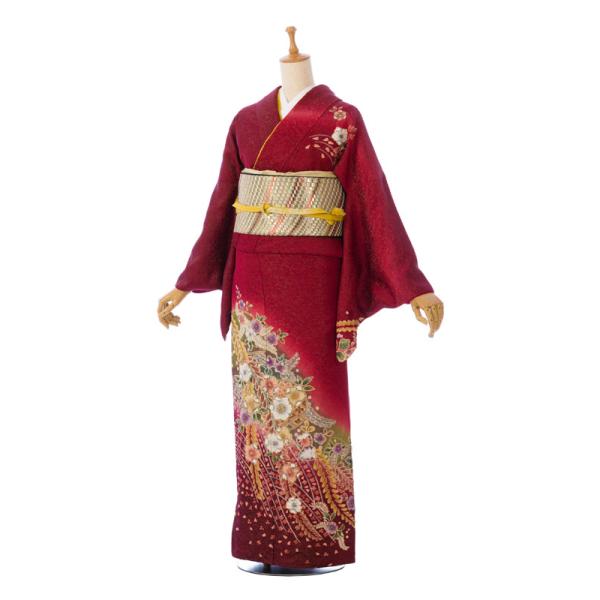 【レンタル】正絹|レンタル着物|おしゃれ着物|158〜168cm|訪問着フルセット(赤系)|訪問着・...