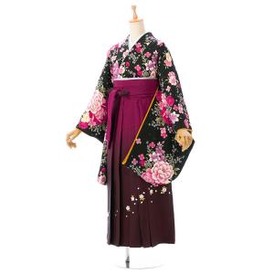 卒業袴レンタル 153〜158cm 卒業式 袴 先生用  黒地  普通サイズ R1180_E-H058-24-1｜e-kimono-rental