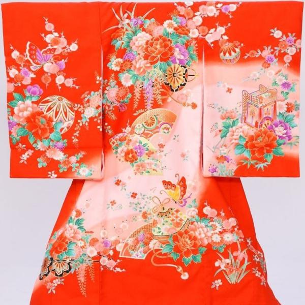 5n80 花車 桜 御所車〔産着レンタル〕着物レンタル 祝着レンタル〔お宮参り〕簡単着せ方マニュアル...