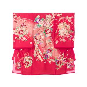 5n91 絽 正絹 御所車 熨斗に彩花〔産着レンタル〕正絹