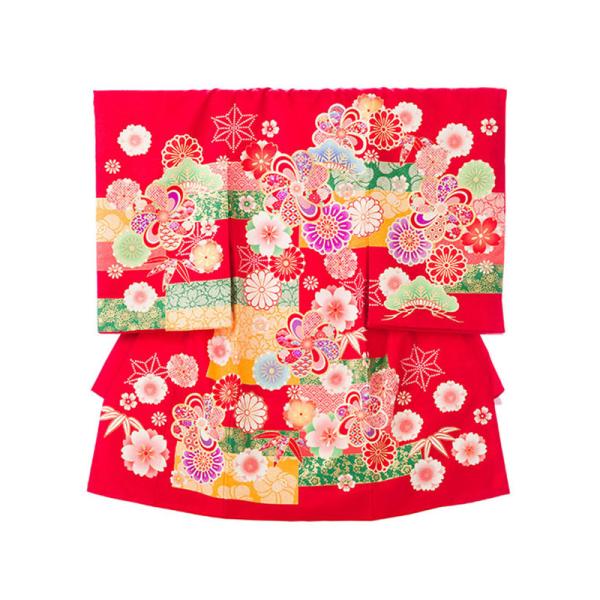 お宮参り 赤ちゃん着物|赤地 ねじり梅に松竹|宮参り着物フルセット(赤系) HAMA021