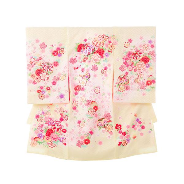 お宮参り 赤ちゃん着物|女児産着|クリーム地に鞠|宮参り着物フルセット(白系) HAMA028