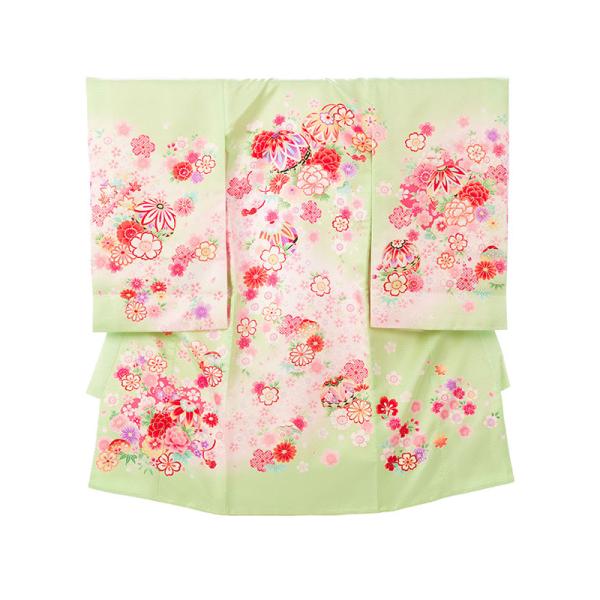 お宮参り 赤ちゃん着物|女児産着|黄緑地に鞠|宮参り着物フルセット(グリーン系) HAMA031