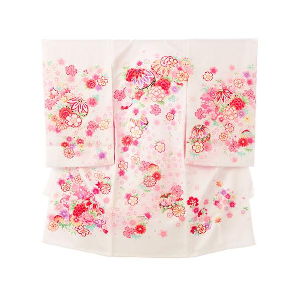 お宮参り 赤ちゃん着物|女児産着|白地に鞠|宮参り着物フルセット(白系) HAMA033