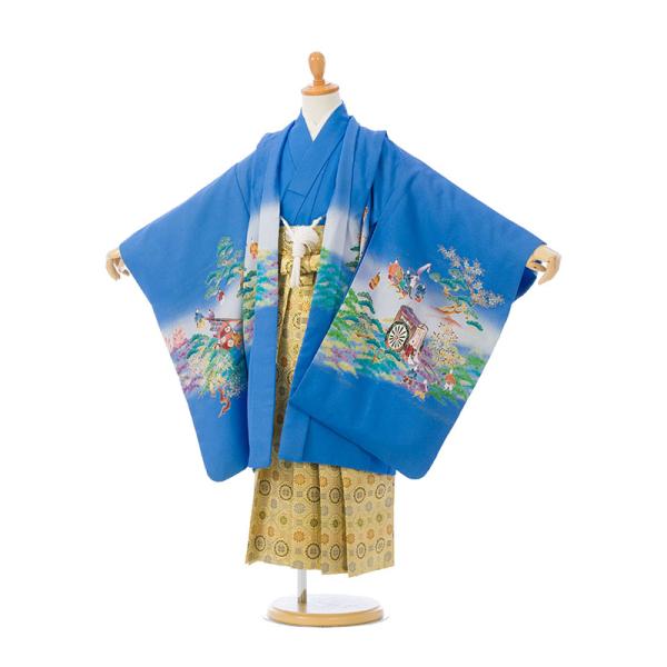 訳あり|レンタル着物|110〜120cm|5歳男|七五三着物レンタルフルセット(ブルー系)|男の子(...