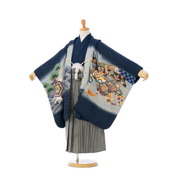 レンタル着物|110〜120cm|5歳男|七五三着物レンタルフルセット(紺系)|男の子(五歳) HA...