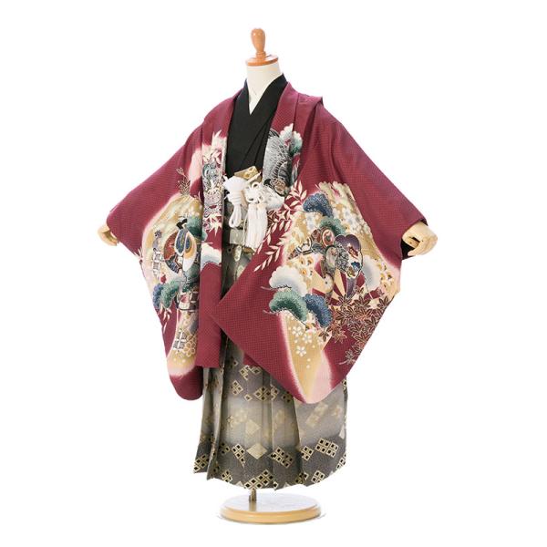 5歳 羽織袴レンタル|龍兜柄の七五三着物レンタルフルセット(赤系)|男の子(五歳) 5-763