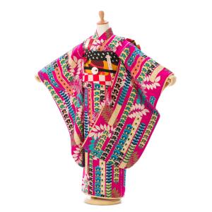 e-7-117 ピンク地 鹿の子 しぼり調 正絹 式部浪漫 7歳 女の子 七五三