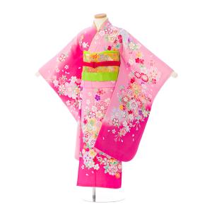 7-854 ブランド 陽気な天使 ピンク濃淡地 桜菊と鞠