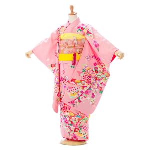 e-7-871 ブランド 椿姫 ピンク地 桜地紋 花輪に熨斗目 七五三 7歳 女の子 着物 お揃い 七五三フルセット付 簡単な着せ方マニュアル付 結婚式