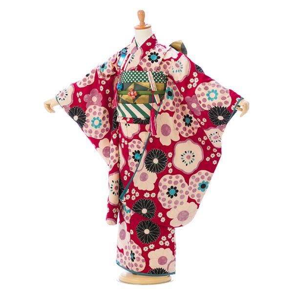 7-880 しずく×なぎさ モダンアンテナ 赤地 華紋 7歳 女の子 七五三 着物 貸衣装 七五三 ...