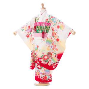 着物 7歳 ピンク薔薇 ハート柄の七五三着物レンタルフルセット（ピンク