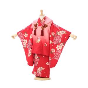 3歳　桜柄の七五三着物3歳　女の子(被布)フルセット（赤系