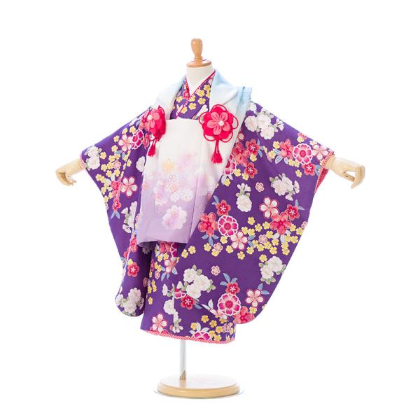 753 着物 3歳　七五三 3歳　753 着物｜ h-207 被布：白地に藤色と水色ぼかし地 着物：...