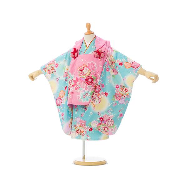 753 着物 3歳　七五三 3歳　753 着物｜ h-249 鈴と春秋花 被布：ミントグリーン地 着...