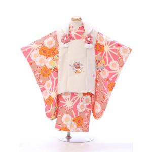 被布 椿柄の七五三着物3歳 女の子(被布)フルセット（白系 ）｜女の子
