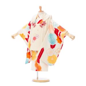被布　華紋柄の七五三着物3歳　女の子(被布)フルセット（白系