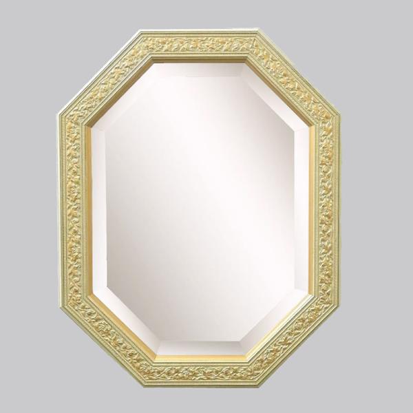 イタリア製 八角ミラー うぐいす色＆ゴールド 玄関 鏡 アンティーク 壁掛け おしゃれ 玄関 鏡