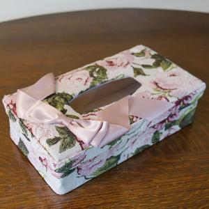 ティッシュケース 薔薇柄 バラ柄 ローズ ピンク 布製 ティッシュBOX