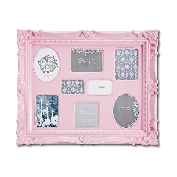 フォトフレーム 写真立て アンティークスタイル ８窓 ライトピンク色 壁掛け用 インテリア雑貨 おし...