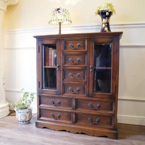 イタリア 5段 チェスト 茶 87cm 象嵌 ロココ調 家具 猫脚 完成品