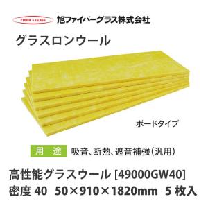 【法人様限定】 メーカー直送品 旭ファイバーグラス グラスロンウール　ボードタイプ 密度40(kg/m3) 5枚入　50×910×1820mm[49000GW40]｜e-kitchenmaterial