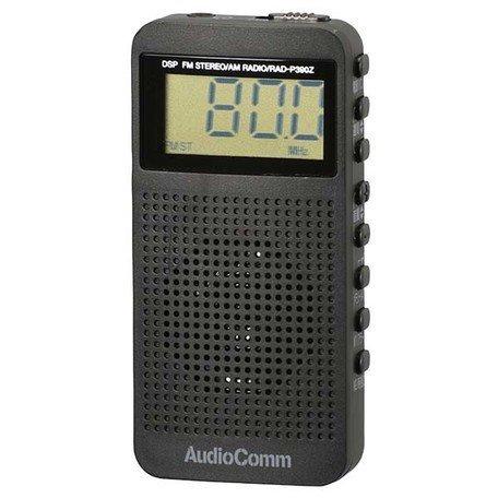 防災ラジオ 小型ラジオ AudioComm DSP式 FMステレオラジオ ブラック 品番 07-98...