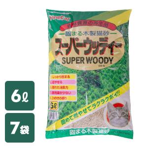 日本製 固まる木製猫砂 ひのき スーパーウッディー 6L×7袋 猫砂 ねこ砂 ねこすな 猫用品 トイレ用品 ヒノキ おがくず 猫トイレ におい 消臭 国産 常陸化工