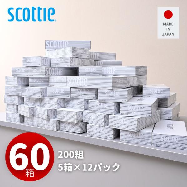 日本製紙クレシア スコッティ (scottie) ティッシュペーパー 200組5箱×12パック(60箱)