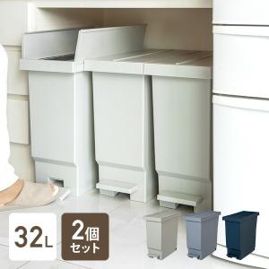 ゴミ箱 2個組 フタ付き ペダル式 カウンター下 日本製 32L  バタフライペダルペール 幅22.8 奥行48 高さ48.5cm フタ ふた付き 蓋 ふた スリム 観音開き ごみ箱｜e-kurashi