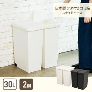 2個組 ゴミ箱 30L ふた付き ホワイト/ブ...の詳細画像1