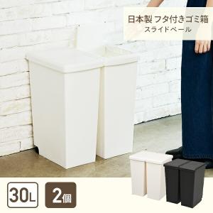 2個組 ゴミ箱 30L ふた付き ホワイト/ブ...の詳細画像1