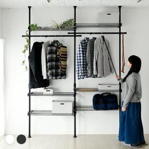 つっぱり ハンガーラック 棚6段 幅161-206cm 奥行32 高さ200-280 cm WJT-795M つっぱりラック 突っ張りハンガーラック クローゼット 突っ張り シェルフ 棚 収納