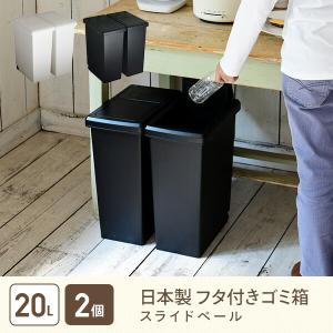 2個組 ゴミ箱 20L ふた付き ホワイト/ブ...の詳細画像1