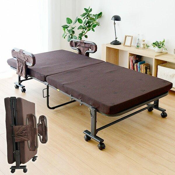 手すり付き 折りたたみベッド シングル ハイタイプ 組み立て簡単 低反発 ベッド 折り畳みベッド 簡...