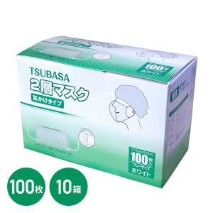 2PLYマスク 2層式 耳掛けタイプ フリーサイズ 100枚入×10箱 ホワイト ホワイト マスク 使い捨て 使い捨てマスク 耳掛け 長時間 快適 つばさ｜e-kurashi