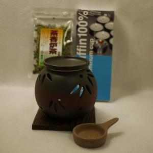 常滑焼　茶香炉セット　冨仙窯　透かし笹　日本製（送料無料 沖縄・北海道・離島は除く）