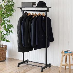 ハンガーラック キャスター付き 幅75×奥行43×高さ95.5-158.5cm  組立品 オールブラック MKS-SNT