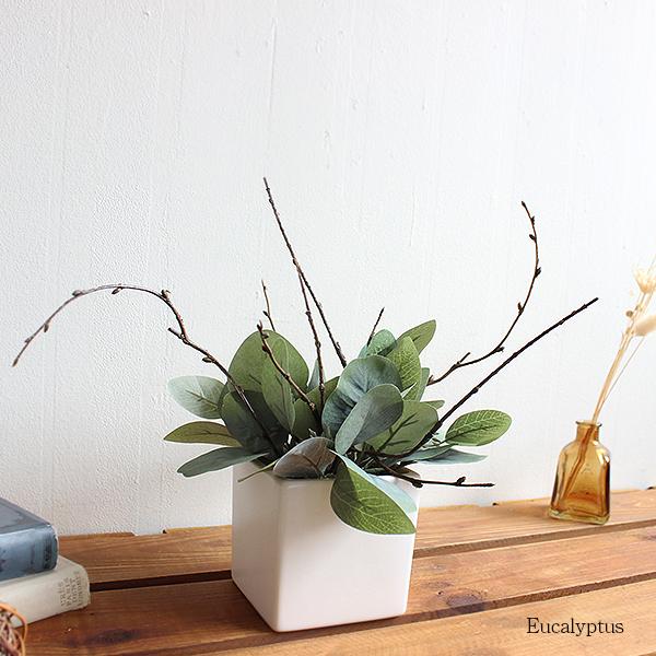 ユーカリアレンジ フェイクグリーン 造花 CT触媒 消臭 かわいい 丸葉ユーカリ