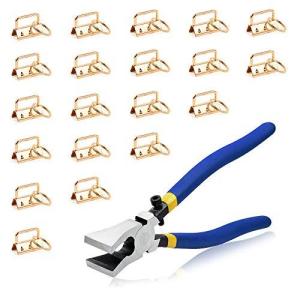 SPEEDWOX 平ヒモ留め金具 ペンチ セット ゴールド 20個セット 約26.6mm幅 紐留め ツール 工具 ワニ口 紐止め ワニカ