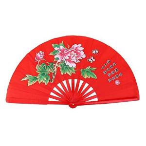 中国カンフー扇子太極拳武術牡丹扇子ファンせんす竹製軽量中国風ダンス踊り表演用舞台中国雑貨収納袋付3色選択可赤
