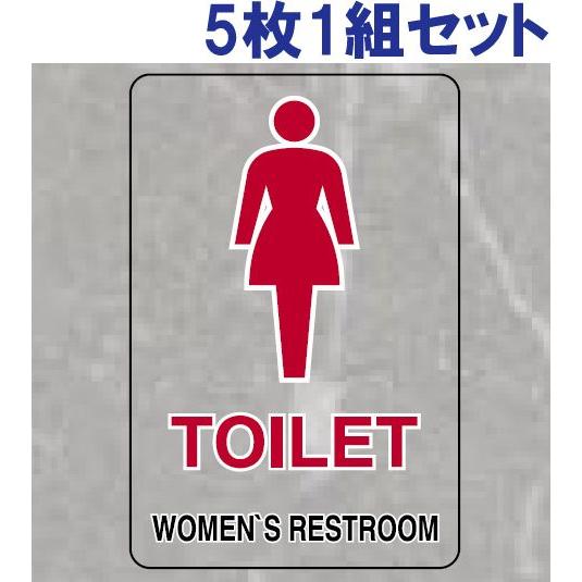 TOILET 女性 透明ステッカー 安全標識 5枚1組 大サイズ トイレ お手洗い 屋内用 案内 事...