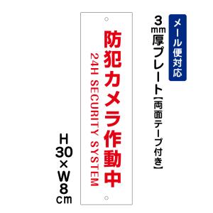 【両面テープ付き】 防犯カメラ作動中 24H SECURITY SYSTEM /H30×W8cm プレート 看板プレート　商品番号：ATT-001t-r｜e-netsign