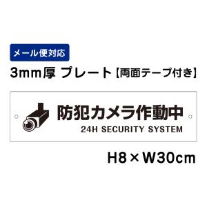 【両面テープ付き】 防犯カメラ作動中 24H SECURITY SYSTEM ピクト表示 /H8×W30cm プレート 看板プレート　商品番号：ATT-005-r｜e-netsign