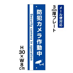 防犯カメラ作動中 24H SECURITY SYSTEM （青地）/H30×W8cm プレート 看板プレート　商品番号：ATT-008t｜e-netsign